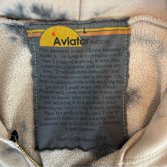Aviator Nation Hand-Dyed Zip Sweatshirt Tan and Black Size Large - Picture 15 of 15